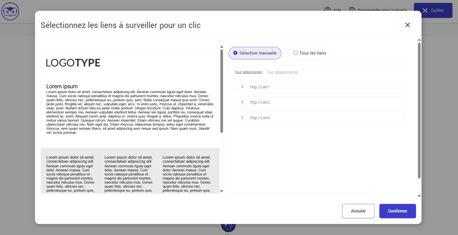 S&eacute;lectionner un lien &agrave; surveiller